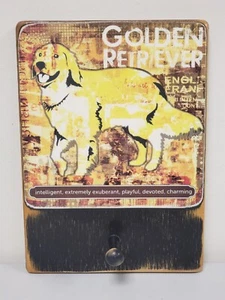 VTG Hand Crafted Golden Retriever Wood Block Single Peg Dog Leash Holder 8x11 - Picture 1 of 6