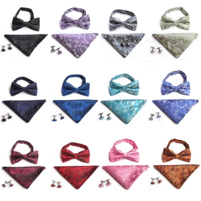 Hombre Paisley Pre-atado Esmoquin Pajarita Gemelos Pañuelos Bolsillo Cuadrado Set Foto 1 de 4