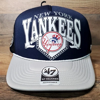 New York Yankees '47 Brand MLB Home Plate Rope Trucker Hat Navy and Gray NEW - Image 1 of 4