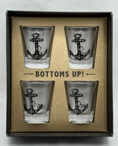 Nautical Shot Glass Set - 4 Shot Glasses with Anchor Image ‘Down The Hatch’ - Picture 1 of 4