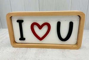 I Love U Wooden Sign Tiered Tray Home Decor Valentine's Day Heart Farmhouse - Picture 1 of 1