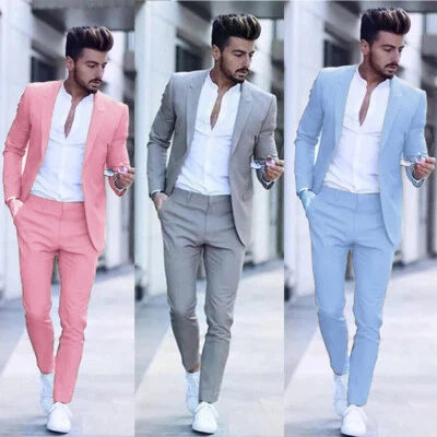 Men's Suit 2 Pieces Wedding Business Formal Tuxedos Business Blazers Slim Fit - Image 1 of 4