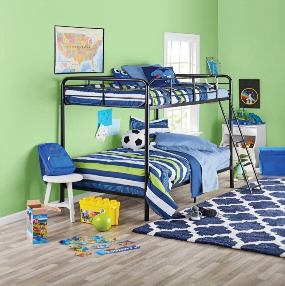 Litera con marco de metal Your Zone Twin Over Twin con escalera, negra Foto 1 de 3