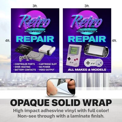 Retro Game Console Repair window wrap sign banner video game Nintendo Sega Xbox - Image 1 of 4