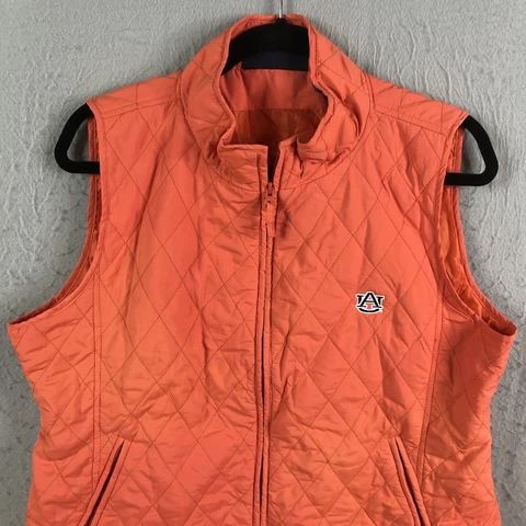 Vintage University Of Auburn Tigers Vest Womens Extra Large Orange Quilted Zip Cover