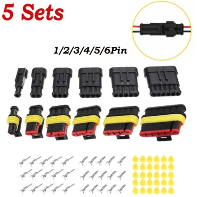 5 Sets Waterproof Electrical Wire Cable Connectors Plug Car Automotive 1-6 Pin - Image 1 of 4