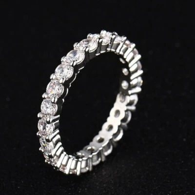 4mm Wedding AAA Cz Band Women's Gift White Gold/Yellow Gold Filled Ring Size 6-9 - Image 1 of 4
