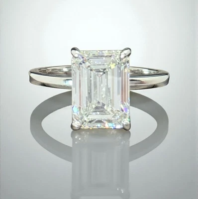 4.00 Emerald Cut E VS1 Diamond Ring Lab Grown IGI Certified Set in Platinum - Image 1 of 4