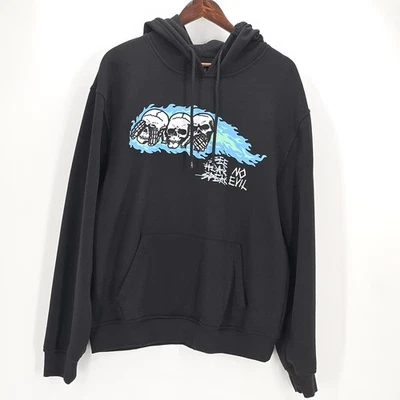 Rue21 Sudadera con Capucha Para Hombre Mediana Negra No Evil Calavera Gráfico Pullover Polar Estampado Trasero Foto 1 de 4