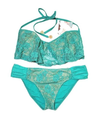 Luli Fama Sexy Siren (Sabor a Menta) Bikini Set, XL, Teal/Gold – NWT Foto 1 de 4