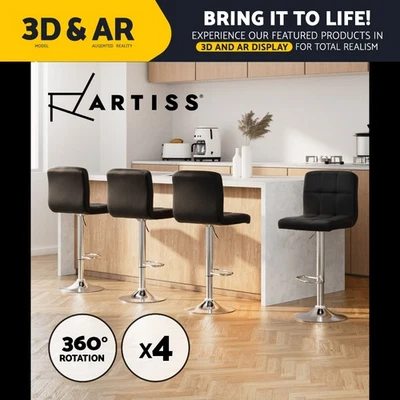 Artiss 4x Bar Stools Kitchen Dining Chairs Counter Stool Gas Lift Leather Black - image 1 of 4