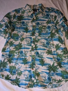 Old Navy Hawaiihemd Knopfleiste Gr. XL Baumwolle Palmen Blumen Fisch Top - Bild 1 von 24