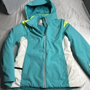 Spyder Womens 10 Teal White Insulated Winter Ski Snowboard Coat Jacket Hooded - Picture 1 of 20