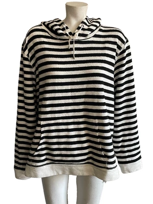Jones New York Black White Stripe Terry Cloth Hoodie Top Women's SZ L or XL - Image 1 of 4