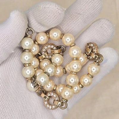 Banana Republic Silvertone Faux Pearl Rhinestone 26” Necklace - Image 1 of 4