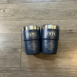 YETI Rambler 8 oz Stackable Cup Set Of 2 Blue Gratitude Just Keep Living NWT - Picture 1 of 6