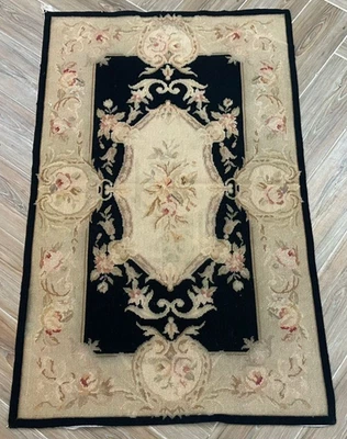 Винтажный французский шерстяной ковер ручной работы с игольчатым наконечником Aubusson 3x4 фута - Изображение 1 из 4