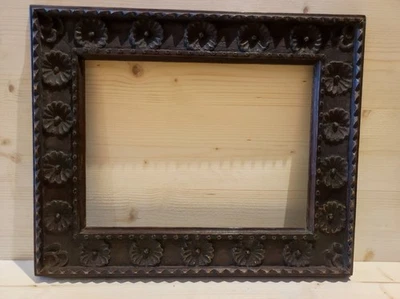 Ancien Cadre 18eme Art populaire bois sculpté feuillure 31 cm x 24 cm frame - Photo 1/4