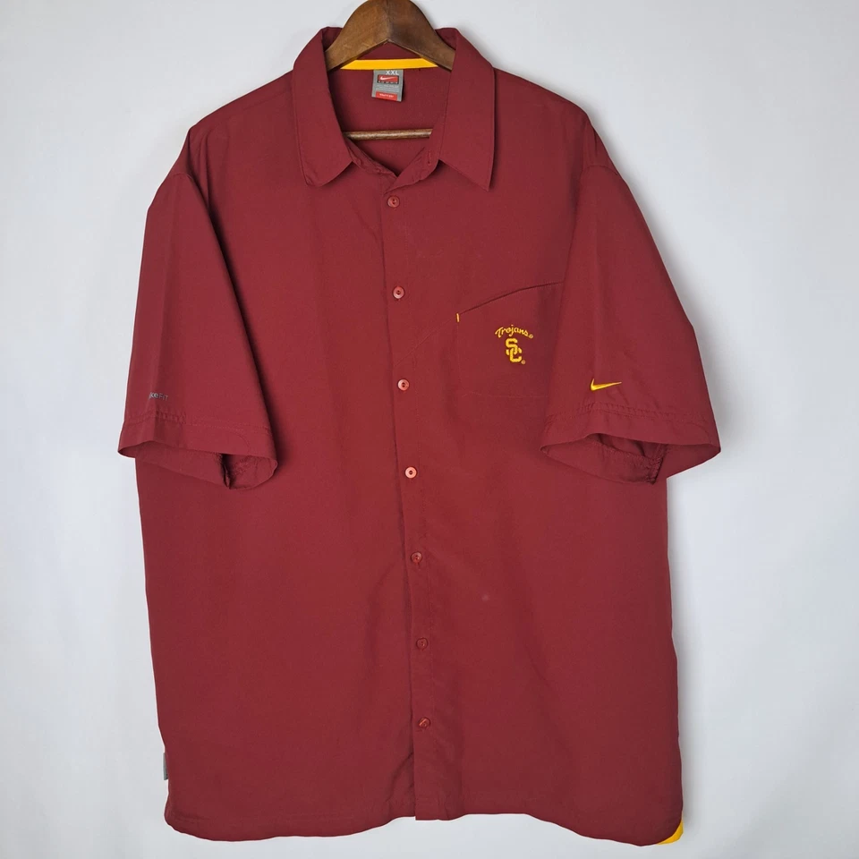 Nike Team USC Trojans Shirt Mens 2XL XXL Red Button Up S/S NCAA Football NikeFit - Image 1 of 4