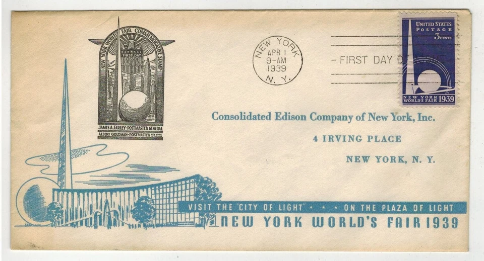 1939 NEW YORK WORLD'S FAIR 853-74 1ST CONSOLIDATED EDISON ALLOVER DESIGN $40 - Image 1 of 1