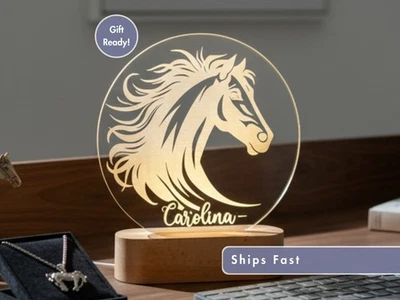 Luz LED Personalizada con Nombre Caballo, Lámpara LED Personalizada para Dormitorio Infantil Foto 1 de 4