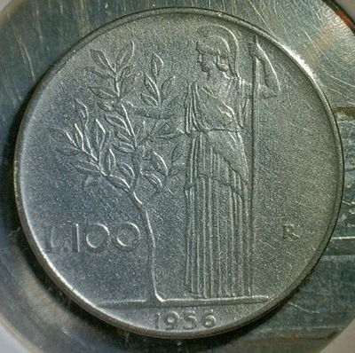 WORLD COIN SALE-1956  ITALY 100 LIRE--STAINLESS STEEL COMP. COIN-KM# 96.1 - Image 1 of 3