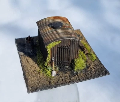 LITTLE WORLD WORKSHOP Corrugated Line Side Hut Scene With Animated Brazier. OO Gauge. Made, painted.