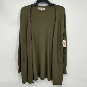Cárdigan Harlow and Rose para mujer talla M verde oliva bolsillos delanteros abiertos clásico nuevo con etiquetas - Imagen 1 de 9