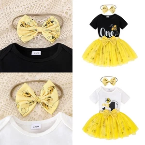 Baby Girls Romper With Skirts Easter Festival 3-pieces Cotton Sundress Summer - Picture 1 of 28