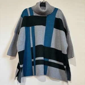 Ruff Hewn New/tag S/M boho Gray Blue Turtleneck Oversize Pullover Sweater Poncho - Picture 1 of 16