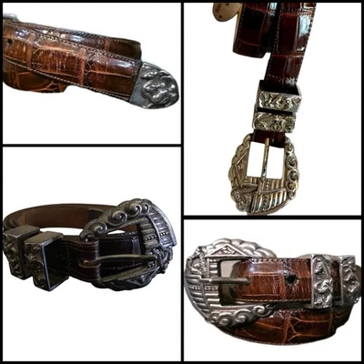 "Cinturón occidental vintage de cuero en relieve del Arca de Noé colección del Museo Brighton 40""" Foto 1 de 4