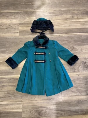 Chaqueta de vestir vintage Rothschild niñas verde años 60 70 mezcla de lana niños talla 3 verde azulado Foto 1 de 4