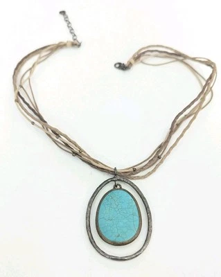 SILPADA Turquoise Blue HOWLITE Sterling & Brass DOUBLE HALO Cord Necklace N1804 - Image 1 of 4