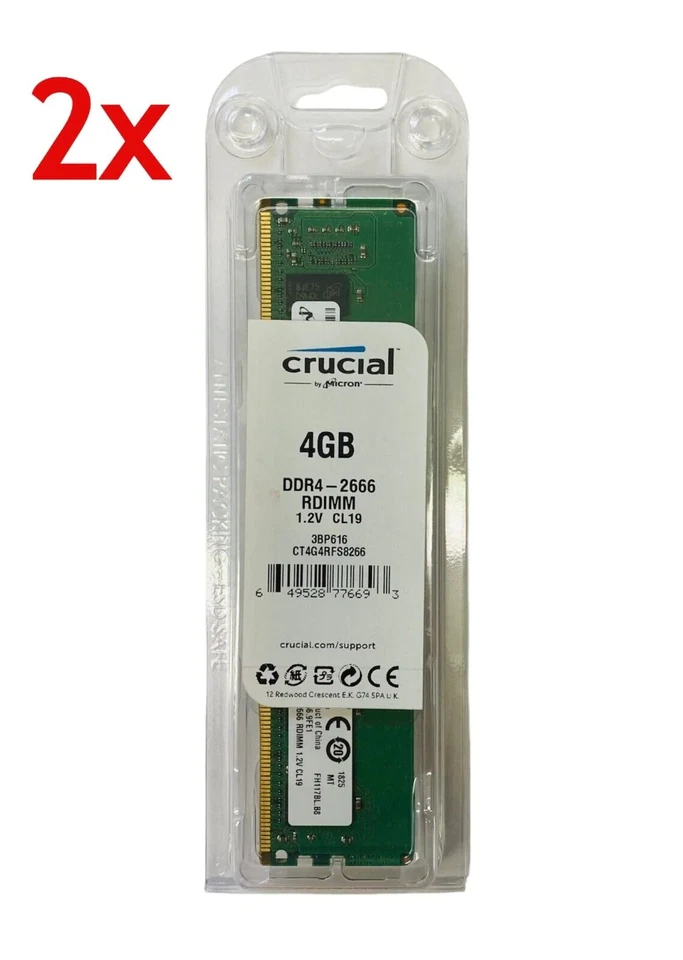 Crucial CT4G4RFS8266 (2-Pack) 4GB DDR4 2666 RDIMM 1.2V Server Memory - Image 1 of 4