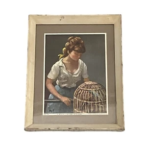 Marcel DYF No. 1995 Girl With Birdcage Edition Stehli Framed Print Switzerland - Photo 1/12
