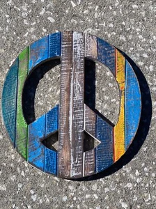 LARGE PEACE SIGN Wall Art Hand Made Wood WALL Hanging Home Decor - Picture 1 of 1