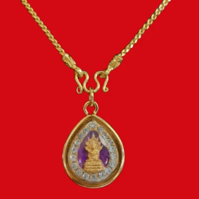 Naga Necklace Birthday Saturday Purple Thai Buddha Amulet Gold Micron Gem Pendan Foto 1 de 4