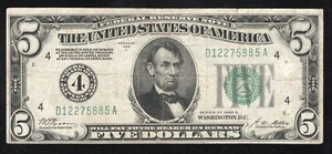 ⭐⭐ 1928-A $5 CLEVELAND NUMERICAL FRN REDEEMABLE IN GOLD Fr 1951-D 75885 - Picture 1 of 2