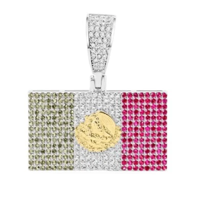 Argento Sterling Messicano Bandiera Hip Hop Rettangolare Ciondolo W/Multicolore - Immagine 1 di 2
