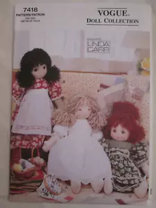 Vogue 7418 Rag Doll & Clothes Pattern 18" Linda Carr Dress Bloomers Apron UC FF - Picture 1 of 2