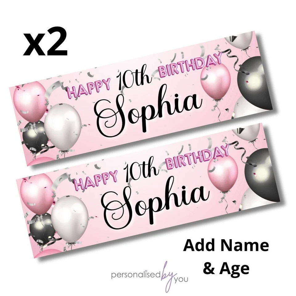 2 x Banners de Cumpleaños Personalizados Grandes 900 x 300 Oro ROSA AÑADIR NOMBRE Y CUALQUIER EDAD Foto 1 de 1