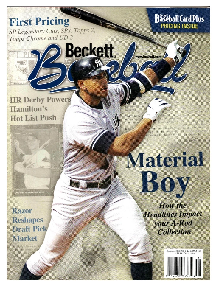 Revista de béisbol Beckett Alex Rodríguez Yankees vintage de septiembre de 2008 Foto 1 de 1