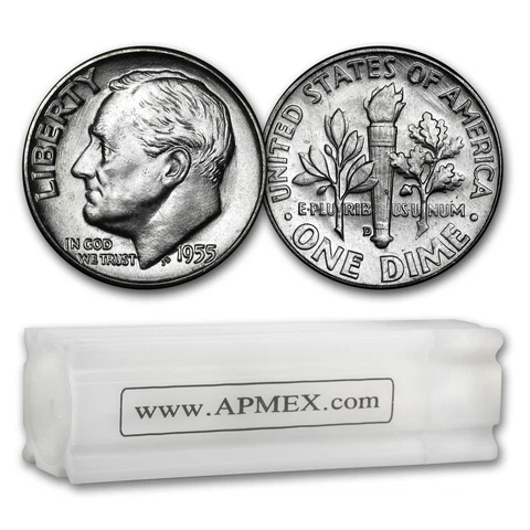 1955-D Roosevelt Dime 50-Coin Roll BU - SKU#11144 Cover