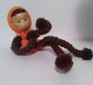 Vintage Handcrafted Yarn Zoo Monkey Childrens Toy Collectible Nursery Decor 15"L - Picture 1 of 8