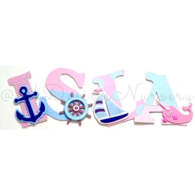 Girls Nautical Themed Wooden Nursery Letters - Custom Sailing Themed Kids Room - Image 1 of 4