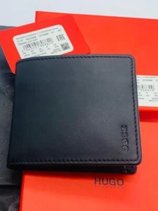 NEW MEN HUGO BY HUGO BOSS SUBWAY 4CC BIFOLD BLACK LEATHER WALLET COIN POCKET - Picture 1 of 9