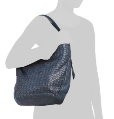 Bolso de Mano Hobo VALENTINA Denim Tejido Cuero Genuino Hecho en Italia Precio de Venta sugerido por el fabricante $380 Foto 1 de 4