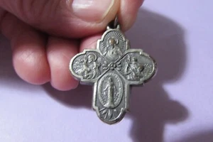 Vintage 1 1/2" long silver IMMACULLATE HEART OF MARY cross shaped medal charm - Picture 1 of 3