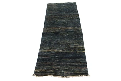 6 Ft Blue Striped Gabbeh Runner Rug Afghan Hand Knotted Hallway Runner Rug - Image 1 of 4