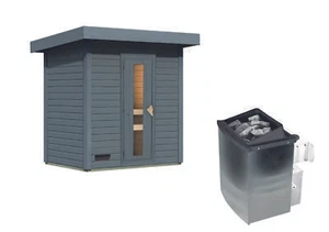 Karibu Saunahaus 38mm Melo 1 Ofen 9 kW integr. Strg terragrau Gartensauna - Bild 1 von 10